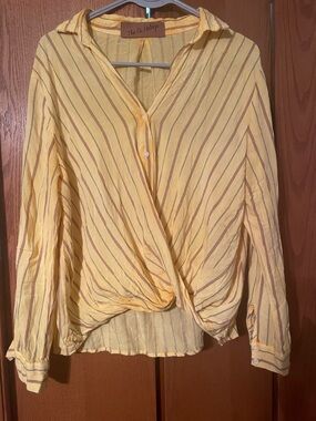 NuVintage Yellow Striped Wrap-Front Women's Top
